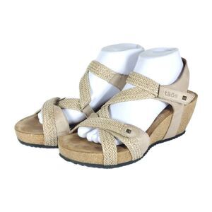 Taos Women’s Julia US9-9,5 Beige Leather Woven Cork Wedge Strappy Sandals